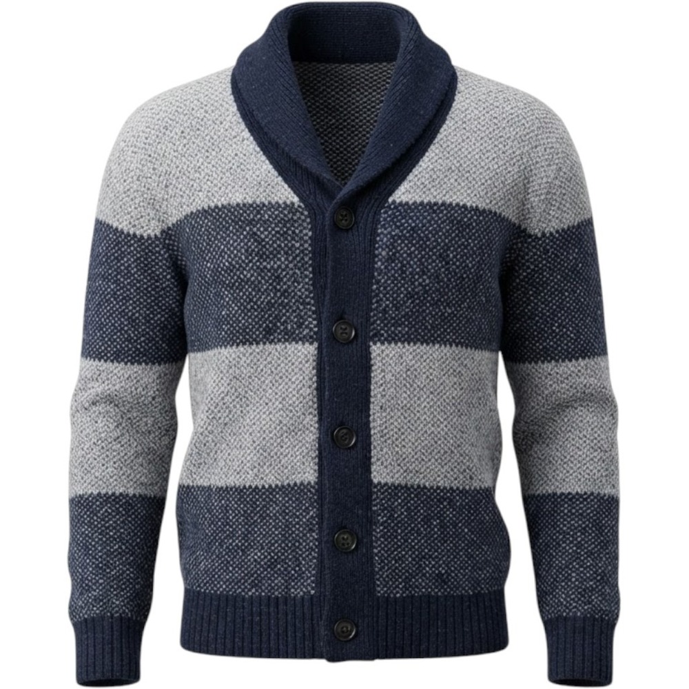 Gap Kids Boys Navy Grey Striped Shawl Collar Button Front Cardigan Sweater Sz 8